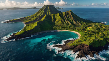 Aerial view of the island in Bali, Indonesiaの写真素材