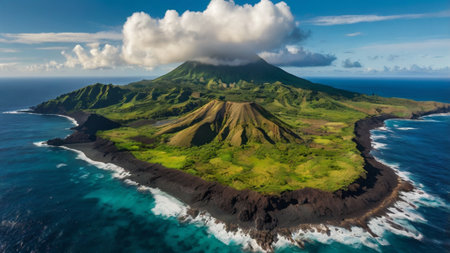 Aerial view of volcano Batur in Bali island, Indonesia