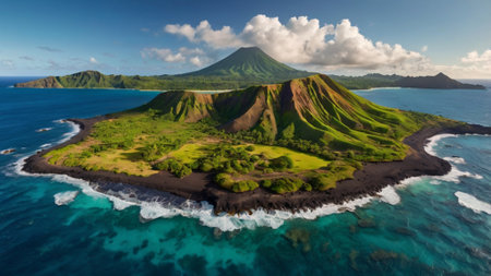 Panoramic aerial view of Batur volcano, Bali island, Indonesiaの写真素材