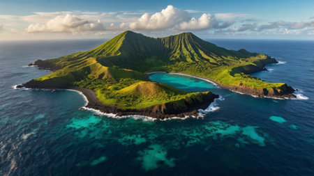 Aerial view of an islandの写真素材