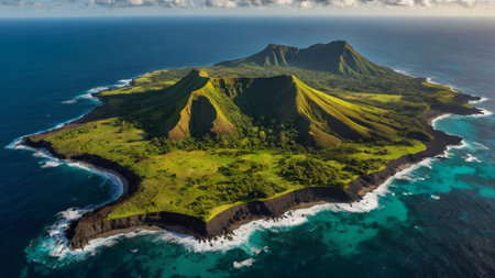 Aerial view of the volcanic island of Maui, Hawaii.の写真素材