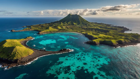 Aerial view of an islandの写真素材