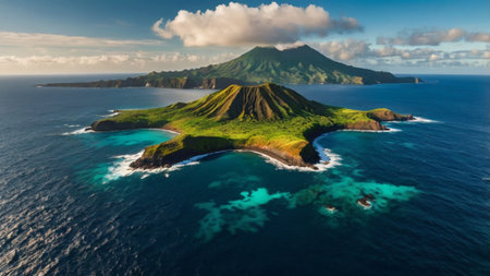 Aerial view of volcano on Bali island, Indonesiaの写真素材