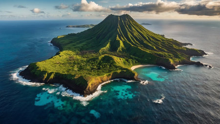 Aerial view of volcanic island