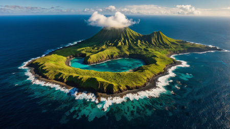 Aerial view of volcano Agung on the island of Bali, Indonesiaの写真素材