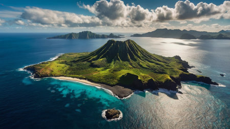 Aerial view of the island of Flores, Azores, Portugalの写真素材