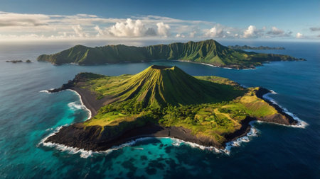 Panoramic aerial view of the volcanic island of Maui, Hawaiiの写真素材