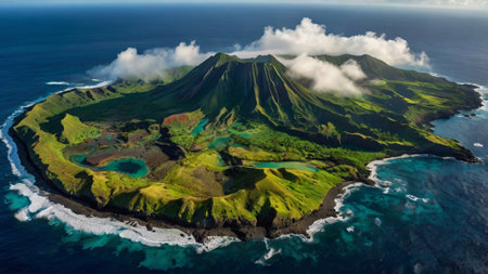 Aerial view of volcano Batur, Indonesiaの写真素材