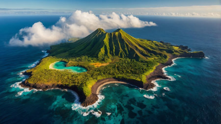 Aerial view of volcano in Bali island, Indonesiaの写真素材