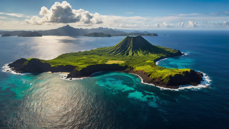 Panoramic aerial view of Batur volcano on Bali island, Indonesiaの写真素材