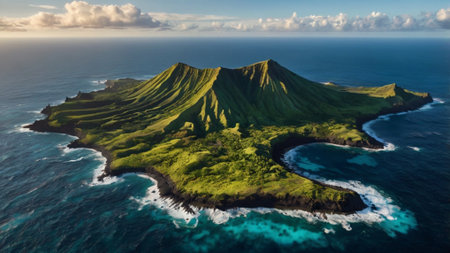 Aerial view of the island of Flores, Azores, Portugalの写真素材