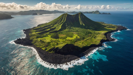 Aerial view of volcano Batur on Bali island, Indonesiaの写真素材