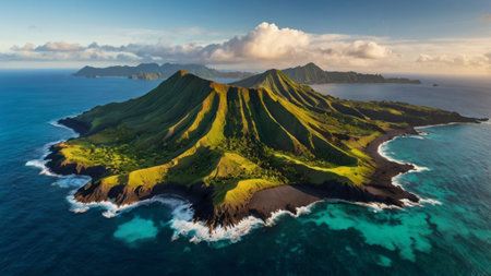 Aerial view of volcano on the island of Bali, Indonesiaの写真素材