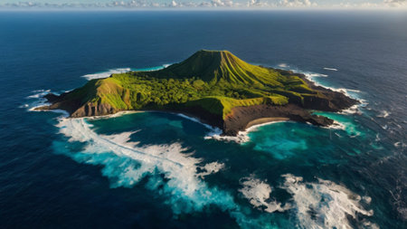 Aerial view of a tropical islandの写真素材