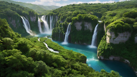 Plitvice Lakes National Park, Croatia. Panoramic viewの写真素材