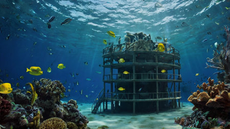 Underwater view of a sunken shipwreck in the Caribbean Seaの写真素材