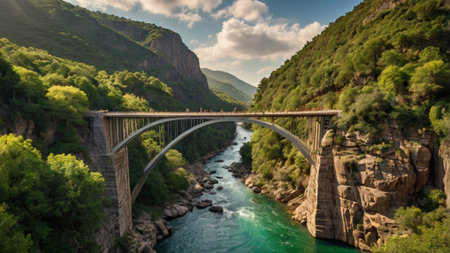 Panoramic view of the bridge over the Tara river in Montenegroの写真素材