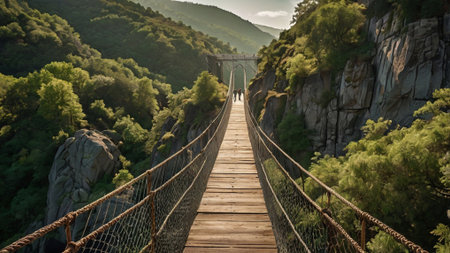Suspension bridge over the river Elbe in Saxon Switzerlandの写真素材