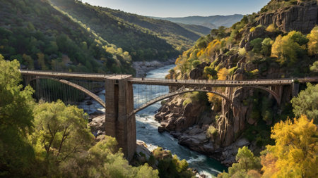 Bridge over the river in the mountains, Tarragona, Spainの写真素材