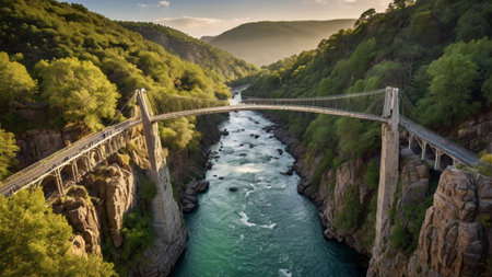 Panoramic view of the bridge over the riverの写真素材