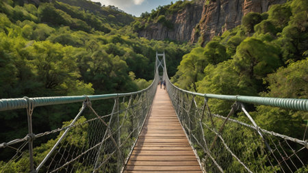 Suspension bridge over the river in Taurus mountains, Turkeyの写真素材
