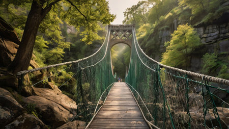 Suspension bridge in the forest, Taipei, Taiwan.の写真素材