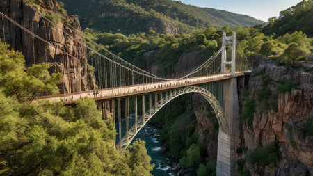 Panoramic view of the suspension bridge over the Tara river in Montenegroの写真素材