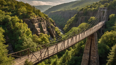 Suspension bridge over the river Dordogne, Franceの写真素材