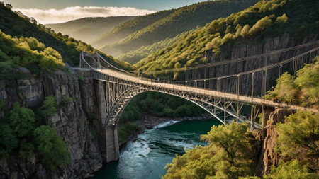 Aerial view of the bridge over the Tara river in Montenegroの写真素材