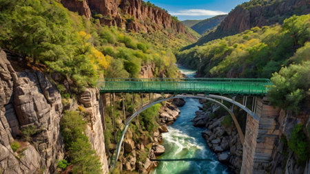 The bridge over the Katun river in the Altai Republic.の写真素材