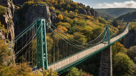 Suspension bridge over the river Elbe in Saxon Switzerlandの写真素材