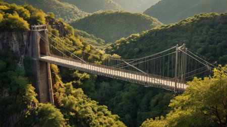 View of the suspension bridge in the mountains, Sochi, Russia.の写真素材