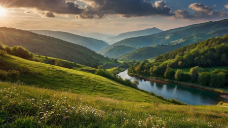 Summer landscape in the Carpathian mountains. Ukraine, Europe.の写真素材