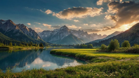 Panoramic view of the lakeの写真素材