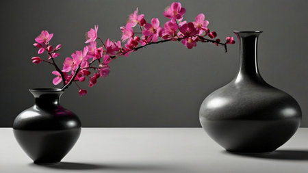 Vase with pink flowers on a gray background. 3d renderingの写真素材