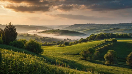 Sunrise in Tuscany, Italy. Panoramic viewの写真素材