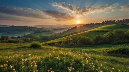 Sunset in the countryside. Panoramic viewの写真素材