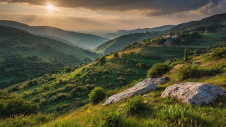 Panoramic view of the hills in the morning light. Tuscany, Italyの写真素材