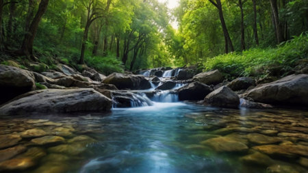 waterfall in the forest, long exposure, beautiful photo digital pictureの写真素材