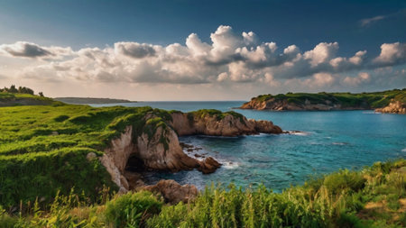 A panoramic view of the cliffs on the island of Sardiniaの写真素材