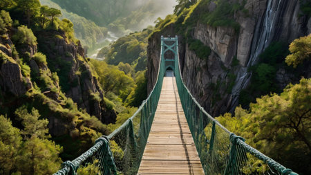 Suspension bridge in the mountains, Tenerife, Spainの写真素材