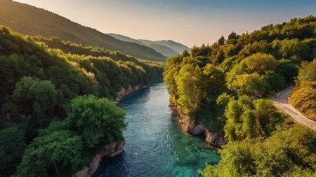 Aerial view of the river Katun in the Altai Republic.の写真素材