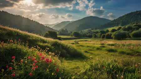 Summer landscape in the Carpathian Mountains. Ukraine, Europe.の写真素材
