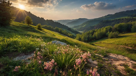 Beautiful summer landscape in the Carpathian Mountains, Ukraine.の写真素材