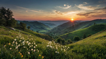 Beautiful sunset in the Carpathian mountains. Ukraine, Europe.の写真素材