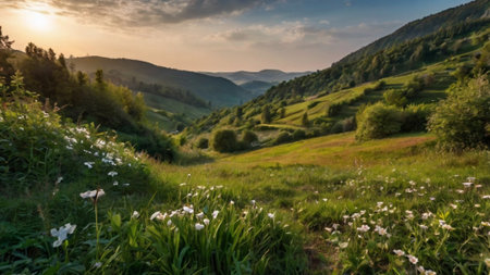 Beautiful summer landscape in the Carpathian Mountains, Ukraine.の写真素材