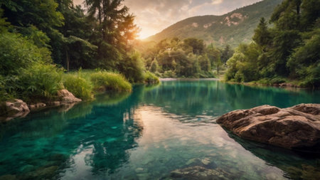 Panoramic view of turquoise waterの写真素材