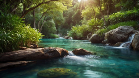 Beautiful waterfall in tropical forest. Waterfall in the jungle.の写真素材