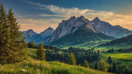 Panoramic view of the Dolomites in South Tyrol, Italyの写真素材