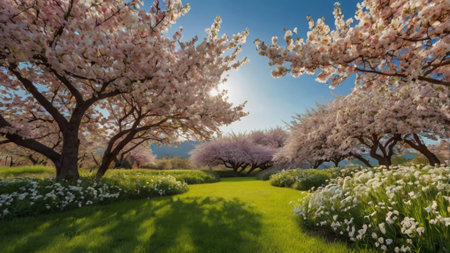 Cherry blossom garden in Washington DC, USA. Spring landscape.の写真素材